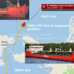 Explosión de un buque tanquero en el mar de Azov